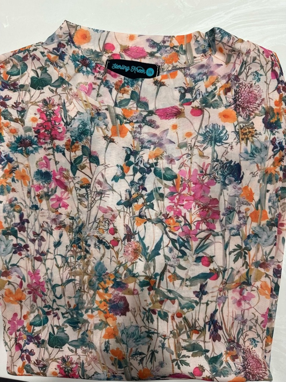 Floral Print Mesh Top - Pink Multi long sleeve women’s 3X NWOT